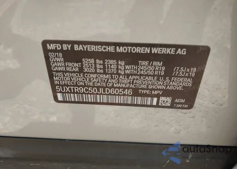 2018 BMW X3 xDrive30I from USA, damaged, VIN 5UXTR9C50JLD60546